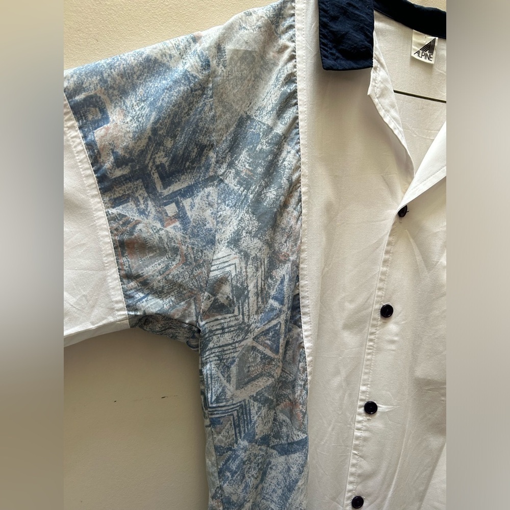 Vintage Alpine Camp Collar Asymmetrical Print Leisure Shirt Medium - Picture 2 of 5